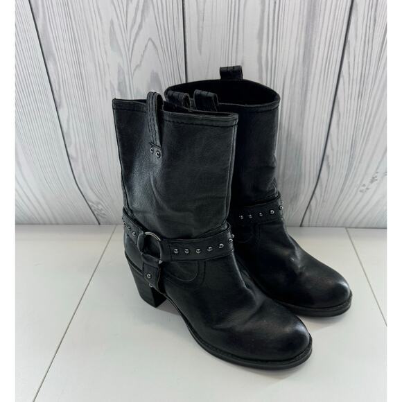 Vintage y2K Moto Style Biker Bootie Black Leather Round Toe Size 8 Nine West - Picture 1 of 8